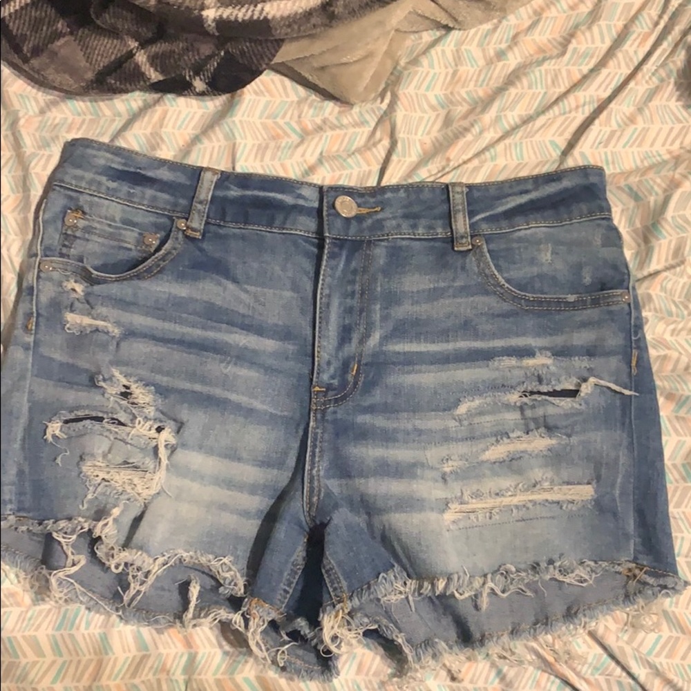 Distressed jean shorts